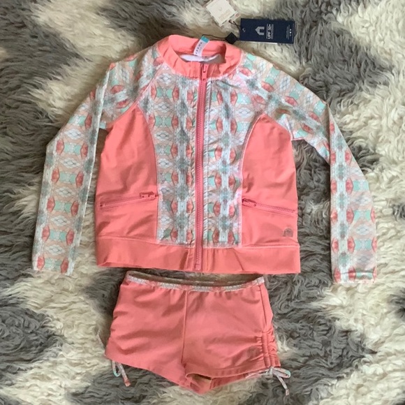 NWT Cabana Life Girls SPF 50+ Rashguard Set